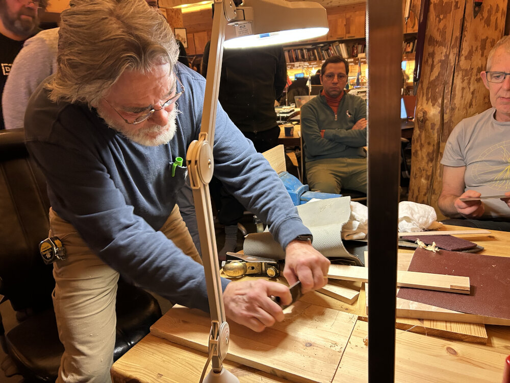 Tom Bodett using Card/Cabinet Scraper